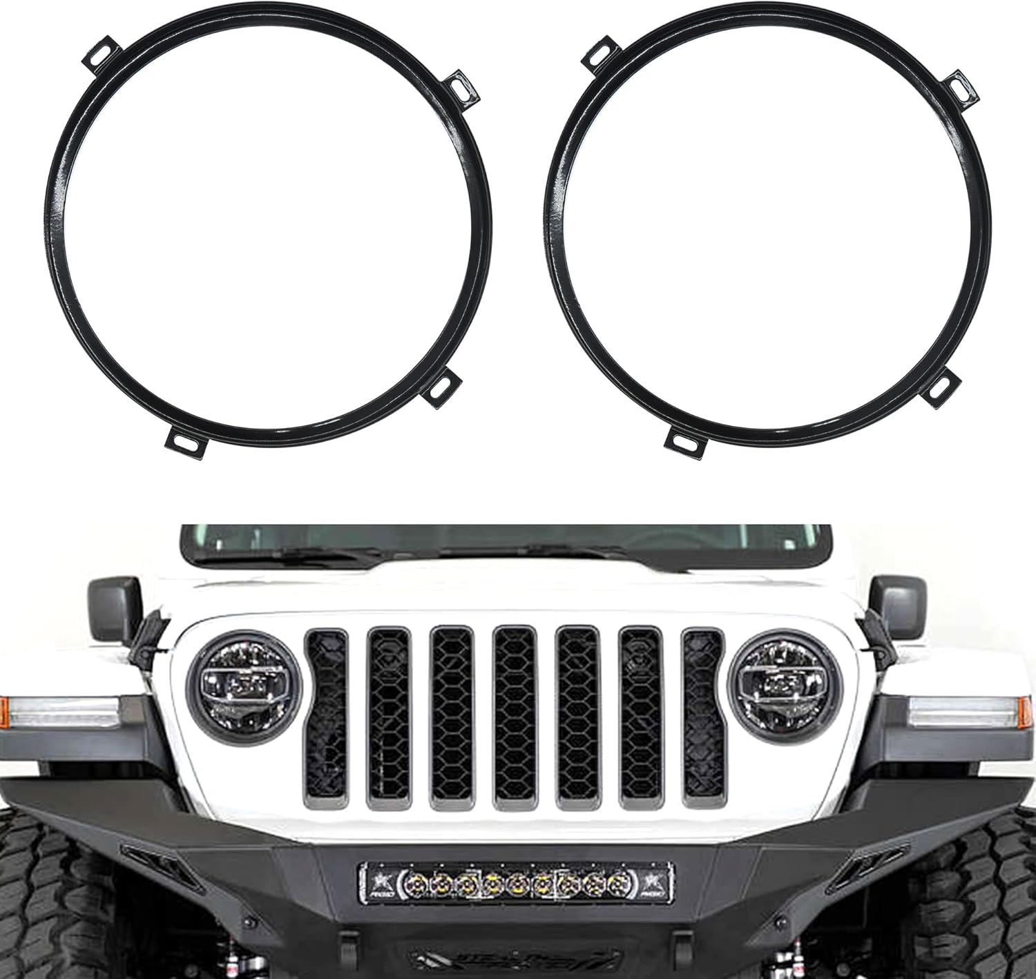 HiSport 7" Round Headlight Mounting Bracket - Premium Matte Black Headlight Retainer Ring Compatible with Jeep Wrangler 1997-2006 (2-Pack)