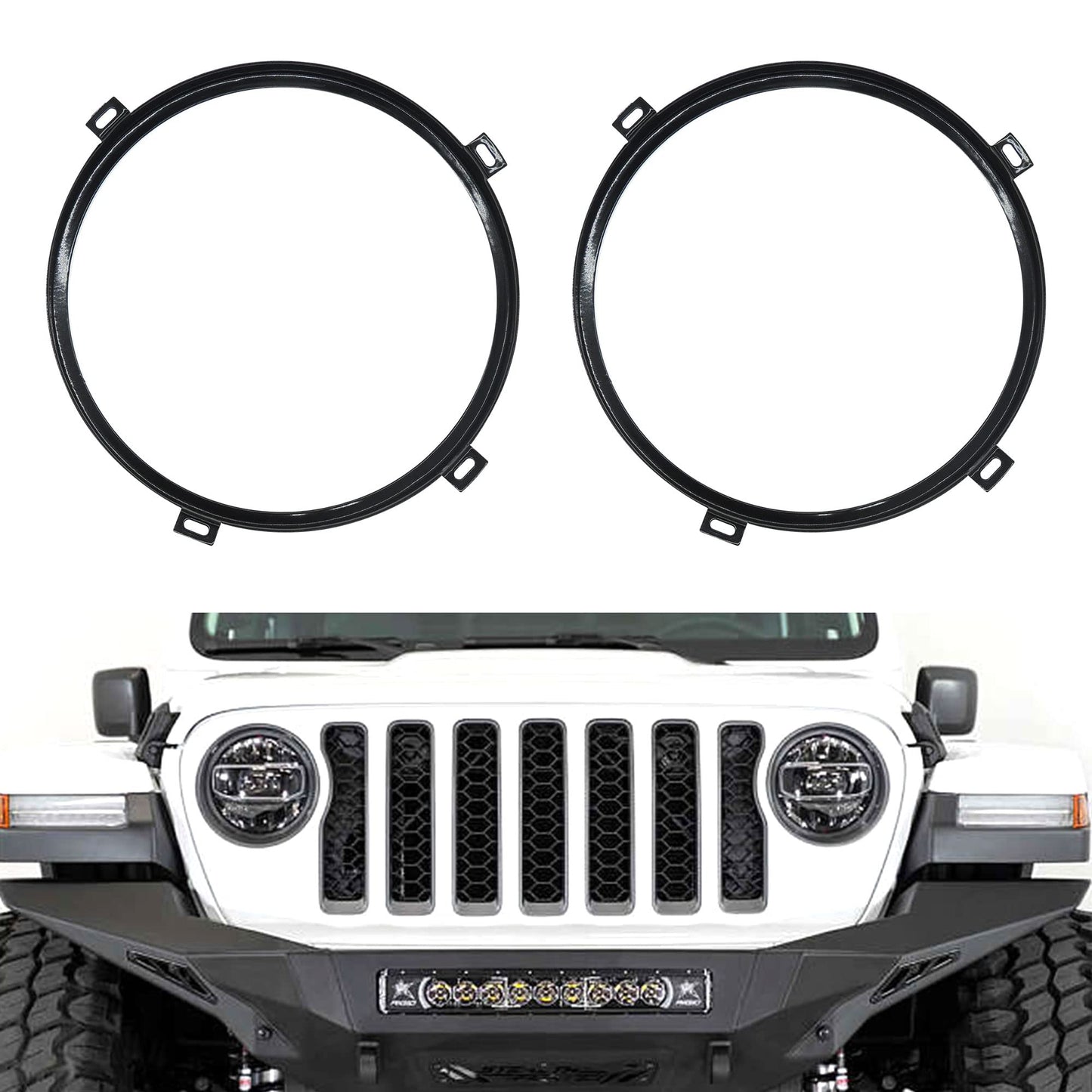 HiSport 7" Round Headlight Mounting Bracket Ring - Premium Matte Black Headlight Retainer Ring Compatible with Jeep Wrangler TJ 1997-2006 (2-Pack)