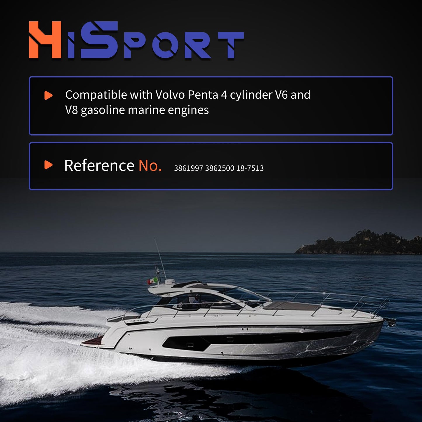 HiSport 3861997 Temperature Sensor Sender - Compatible with Volvo Penta 4 Cylinder V6 and V8 Gasoline Marine Engines - Replace 3862500 18-7513