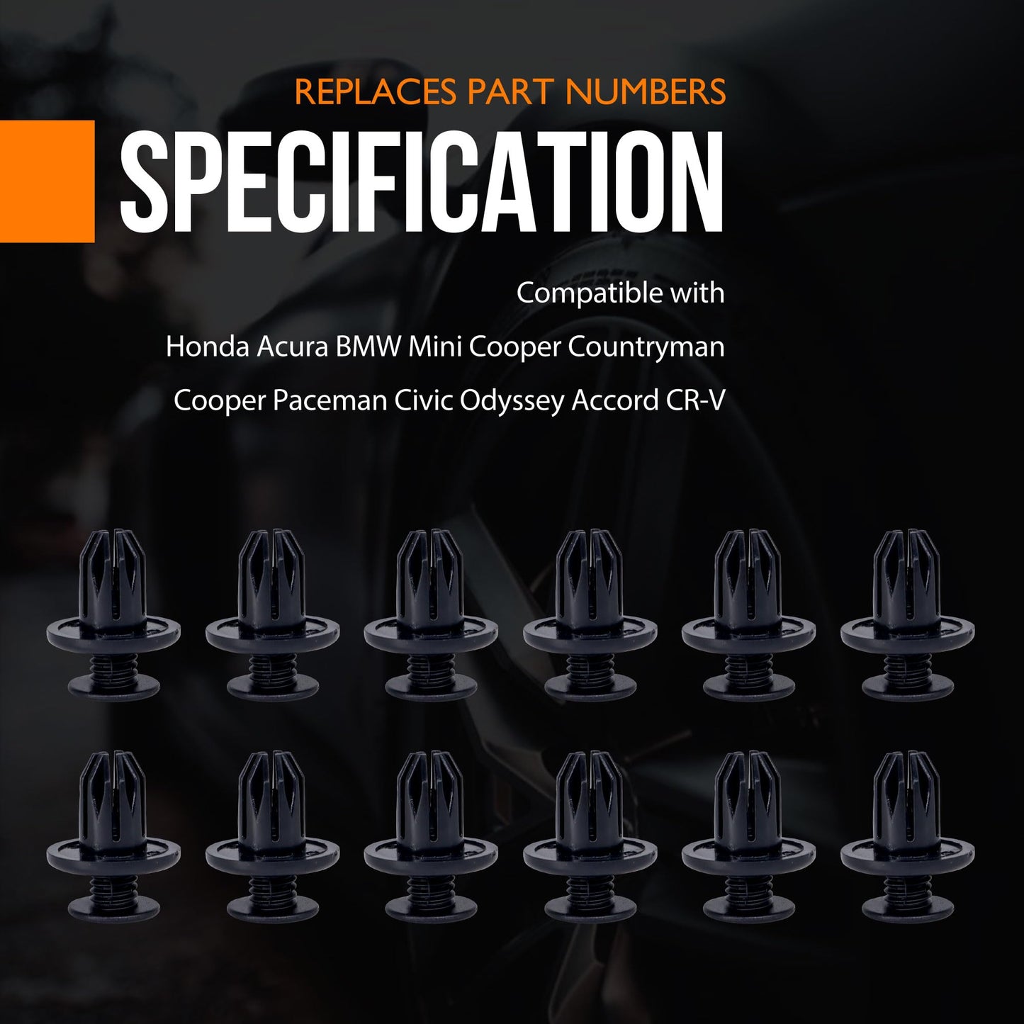 HiSport 10Pcs Front Rear Bumper Push-Type Retainer Clips Bumper Cover Fender Liner Fastener - Compatible with BMW Honda Acura Mini Cooper Countryman Cooper PacemanReplaces 07130702966 91503-SP0-003