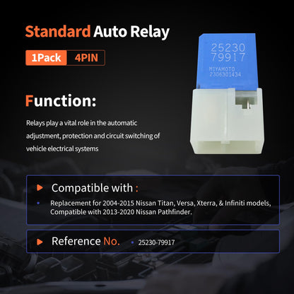 HiSport 4 Pin Car Motor Relay 25230-79917 Compatible with Chevrolet City Express & Nissan 350z 370z Altima Armada Cube Frontier Gt-R Juke & Infiniti