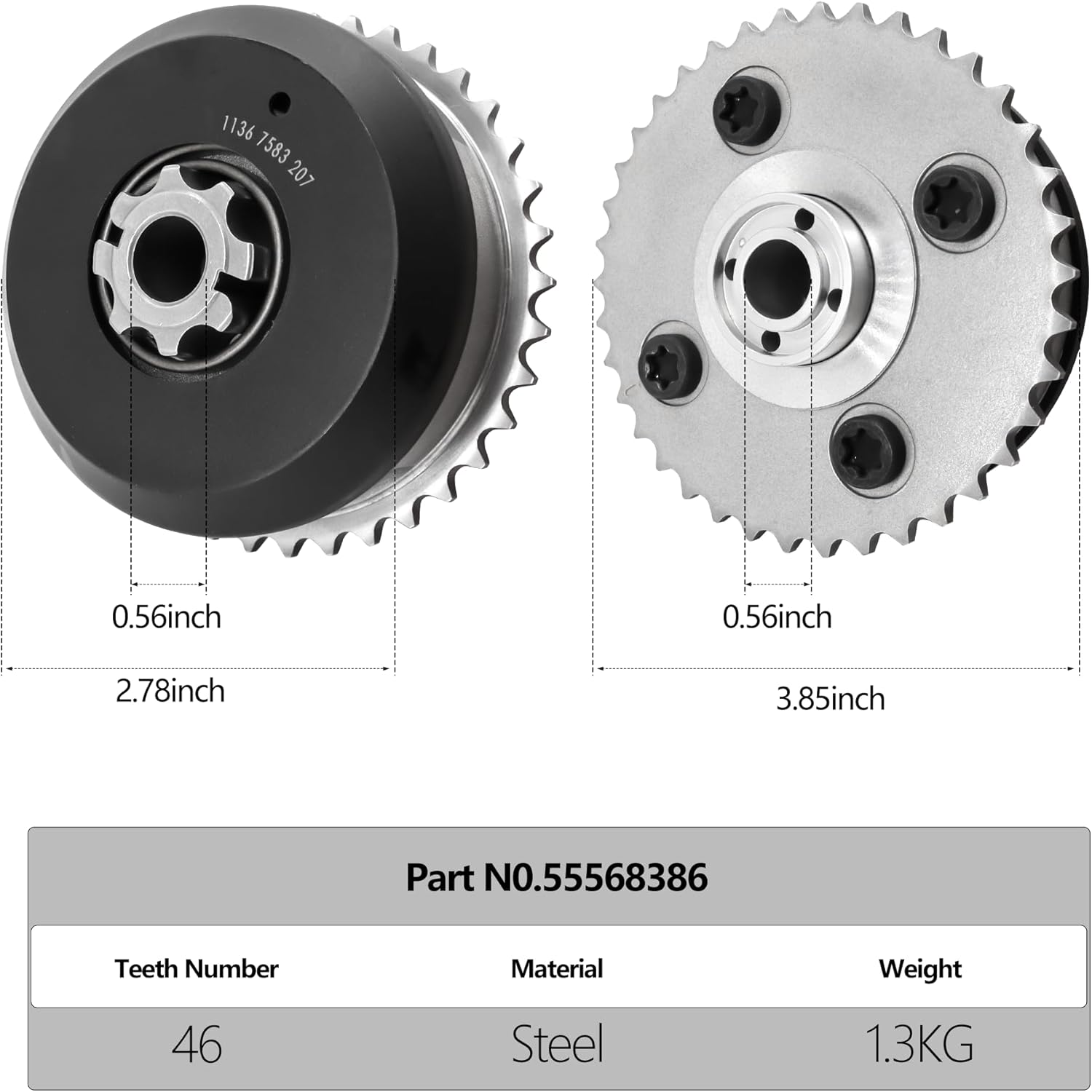 HiSport VVT Intake & Exhaust Camshaft Adjuster Sprocket Gears - Compatible with BMW 128i 135i 325i 328i 330i 335i 435i 525i 525xi 528i 528xi 530i 530xi 535i 640i 740i - Replace 11367583207 11367583208