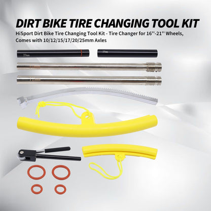 HiSport Dirt Bike Tire Changing Tool Kit - Tire Changer for 16''-21'' Wheels, Comes with 10/12/15/17/20/25mm Axles