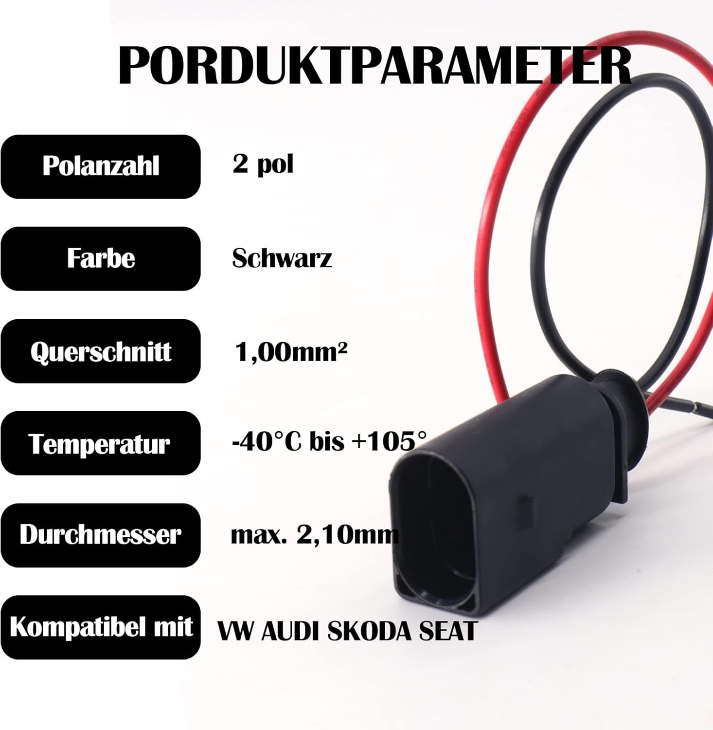 HISports 2 pin Reparatursatz Kabelbaum Stecker 1J0973802，Kompatibel mit A4 A6 A8,BS ESP Temperatursensor Stecker