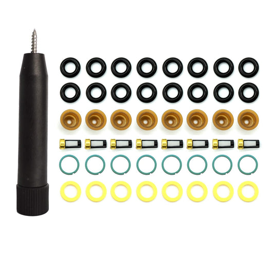 HiSport Fuel Injector Seal Kits Rebuild Set Include O-rings, Pintle Caps, Seal Spacers, Filter Baskets with 1pcs Filter Removal Tool [8 Set]