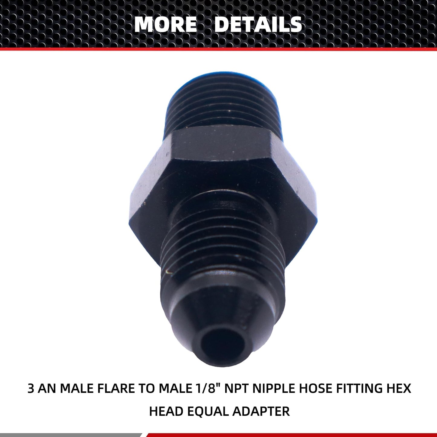 HiSport 3AN to 1/8 NPT Male Hose Fitting Adapter, Universal Aluminum Flare Male 3AN to 1/8'' NPT Union Fuel Oil Line Pipe Connector Black Anodized