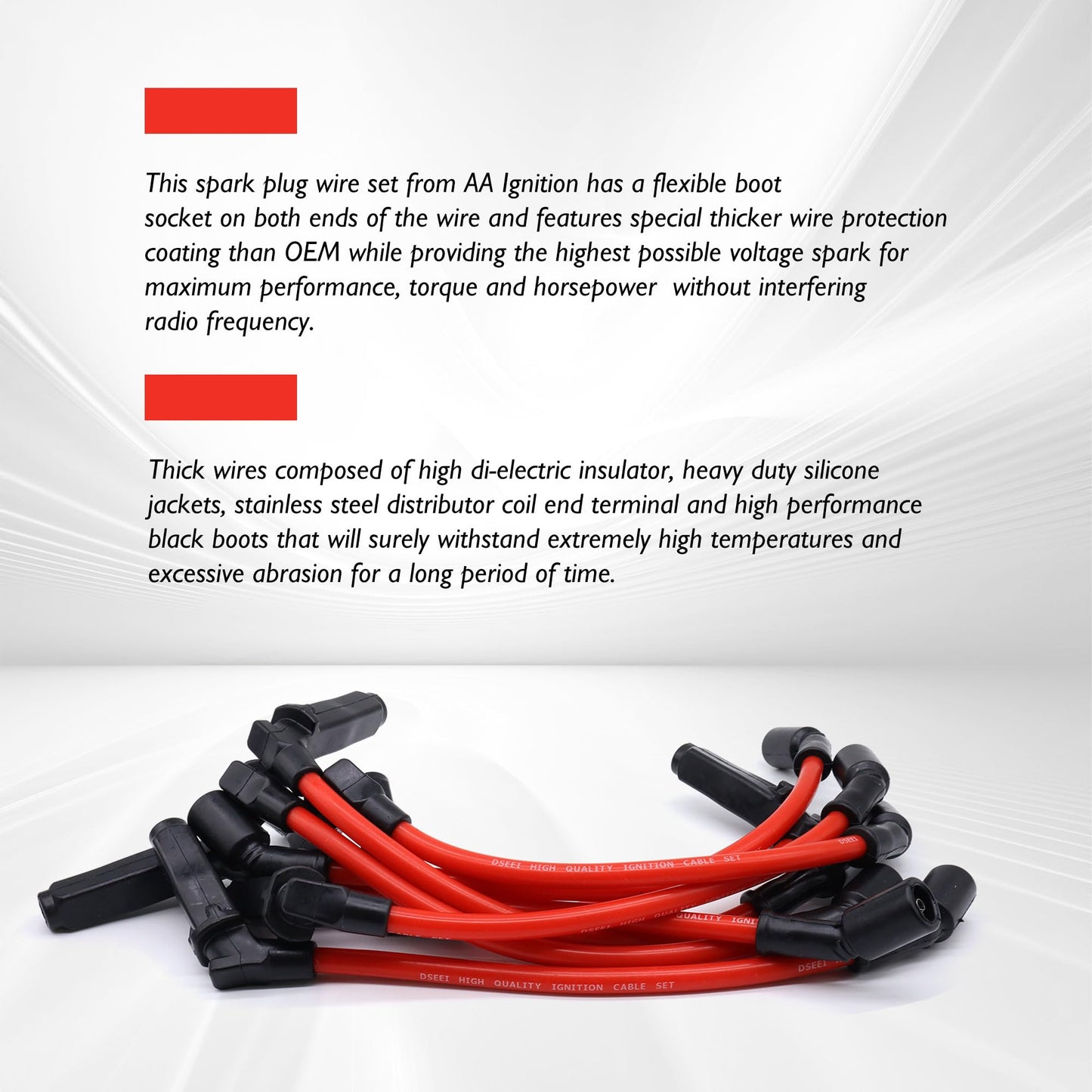 HiSport Spark Plug Wire Set -89018056 Compatible with GMC 2005-2012,Compatible with Cadillac Escalade 2007-2012, Corvette2005-2012,Express 1500 2018-2012,Silverado 2500 HD 2007-2012 & More