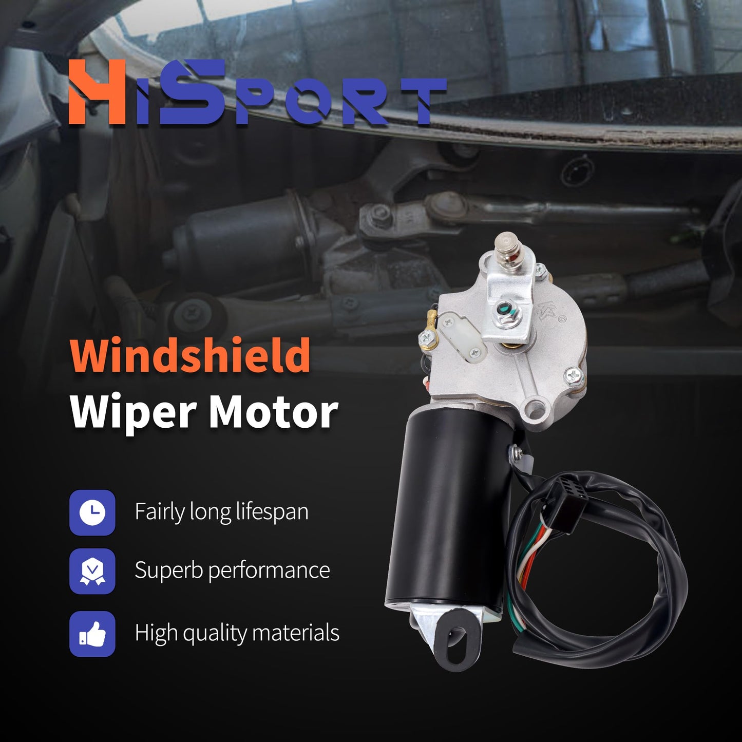 HiSport Front Windshield Wiper Motor - Compatible with Jeep Wrangler YJ 1987 1988 1989 1990 1991 1992 1993 1994 1995 - Replace 56030005 620-00727