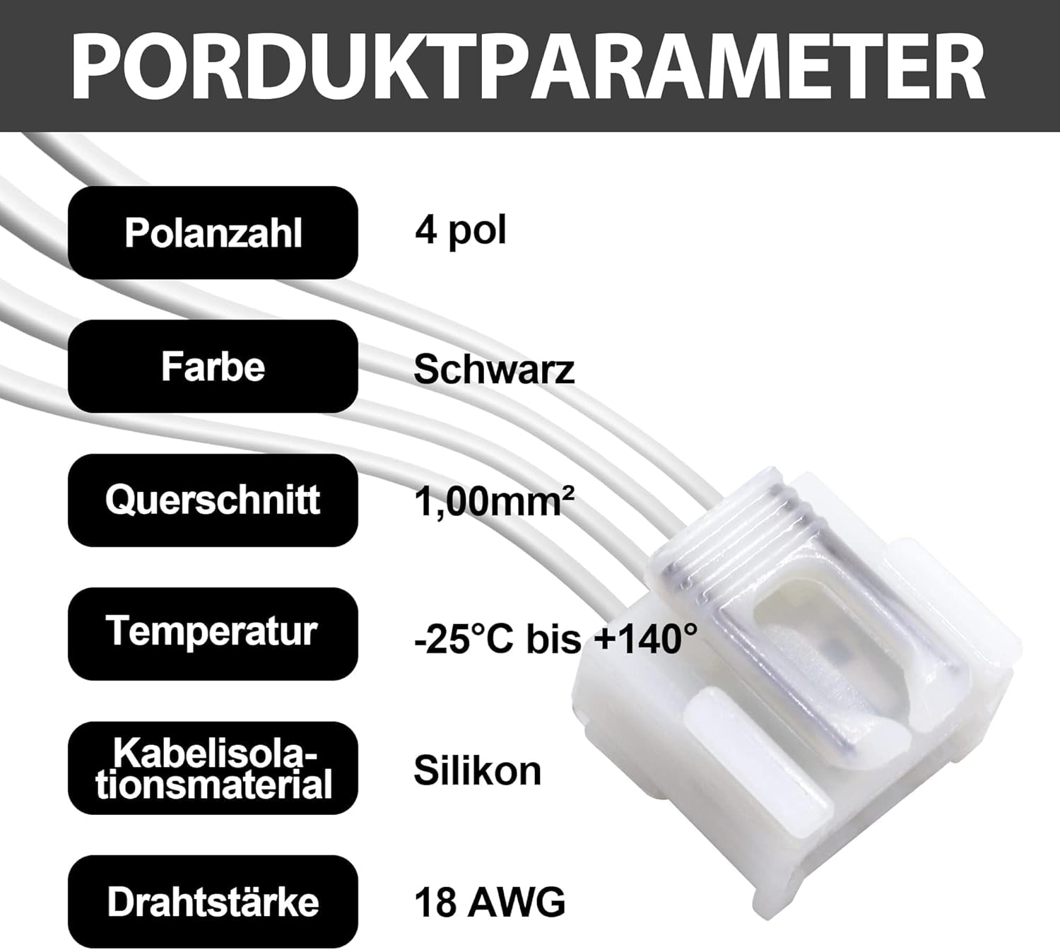 HISports 12495980 KFZ Rücklicht Kabelbaum Stecker-mit 20cm Schnur 4 Pin Kompatibel mit Alfa Romeo 147 Fiat Grande Punto Punto Evo 46556347