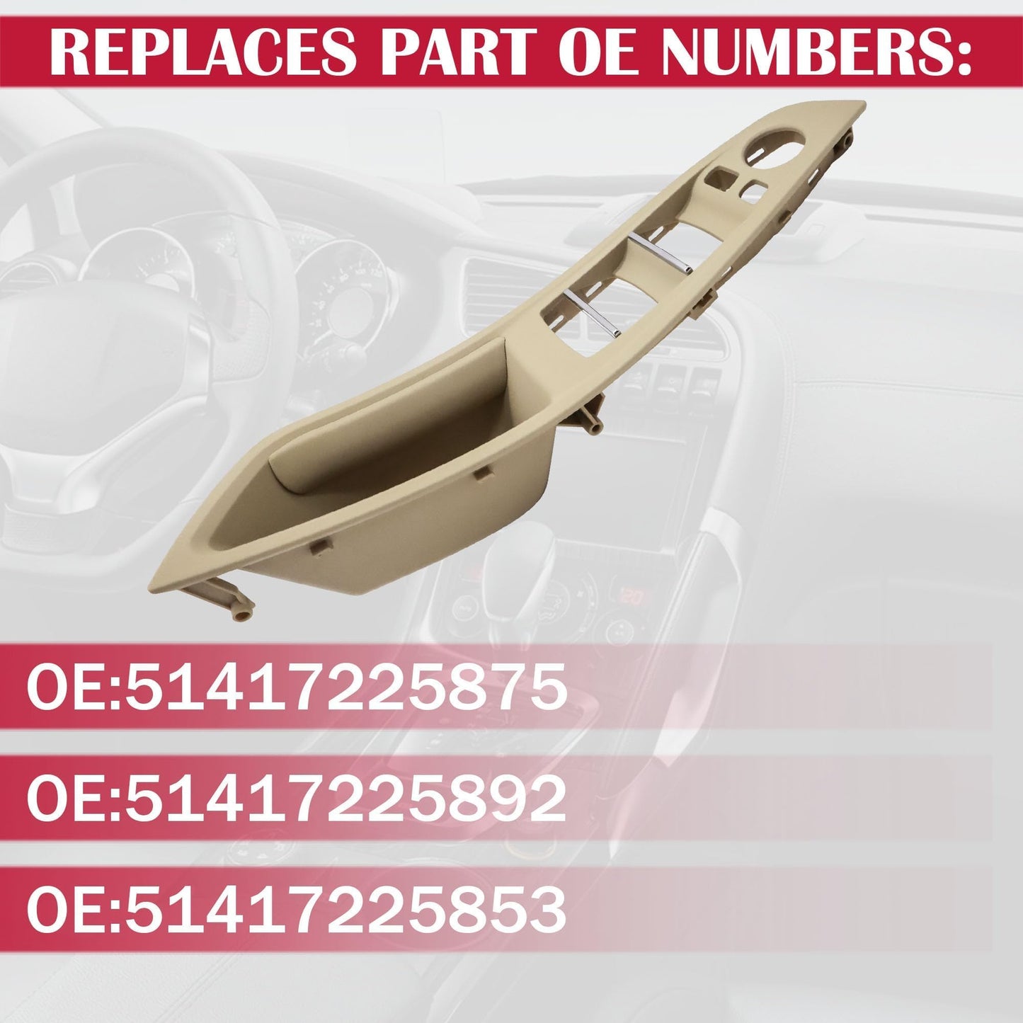 HiSport Beige Window Switch Armrest Door Panel Inner Interior Door Pull Handle Compatible with BMW 5 Series F10 F11 F18 520 523 525 528 530 535 2010 2011 2012 2013 2014 2015 2016#51417225875