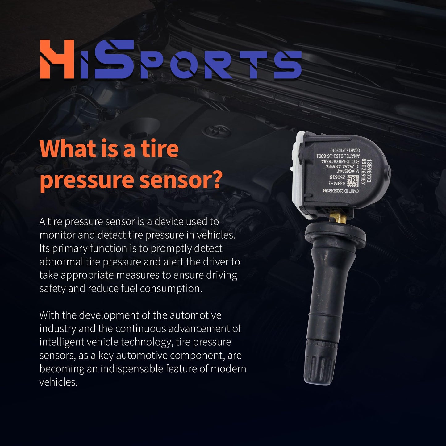 HiSport 433Mhz TPMS Tire Pressure Monitoring System Sensor - Compatible with Buick Lacrosse Cadillac Chevy Silverado Cruze GMC Replacement 13598773 4PCS