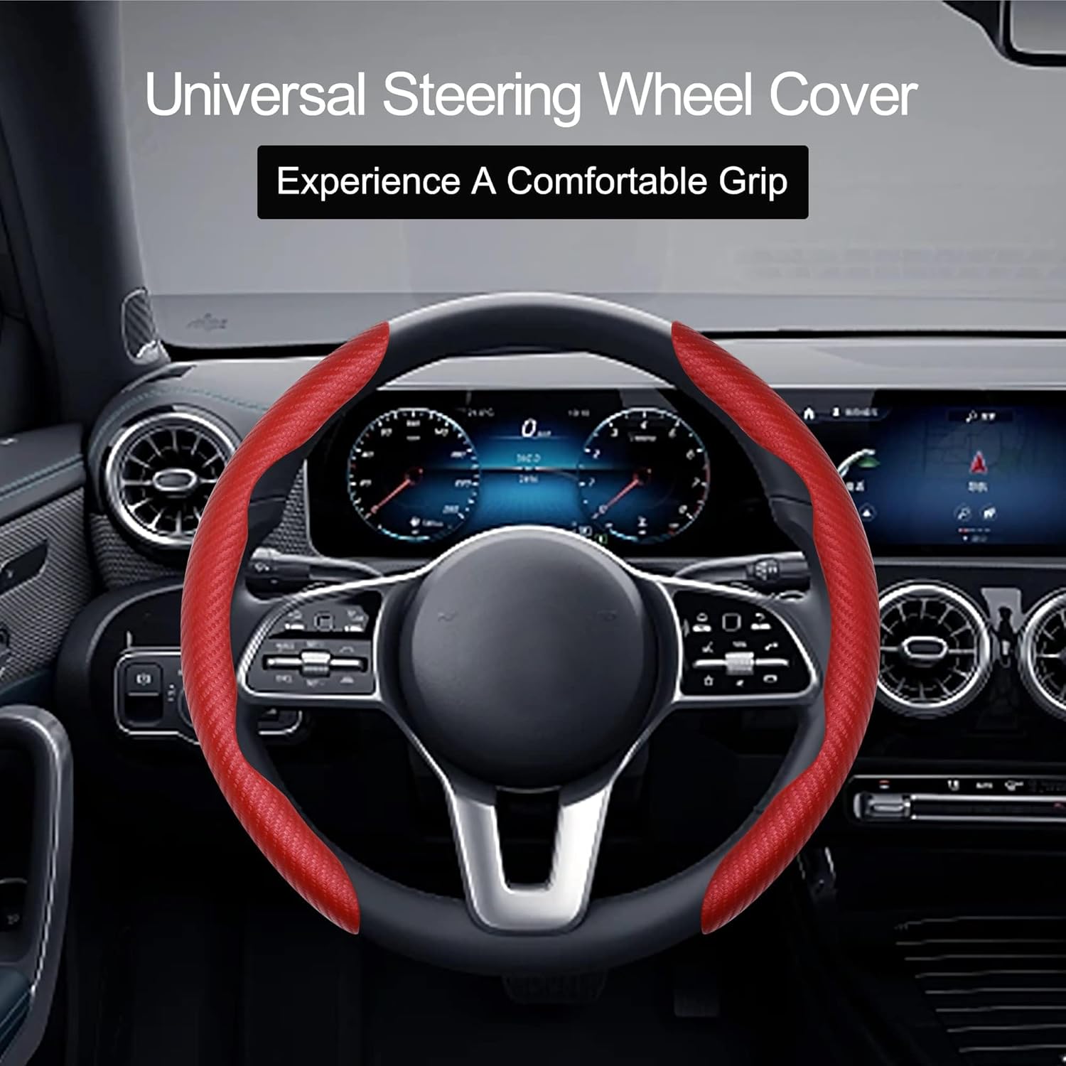 HISports Car Steering Wheel Cover Universal Carbon Fiber Anti-skid Segmented Car Wheel Cover Protector Comfortable Steering Wheel Covers Accessories for Most Vehicles Auto Truck SUV Van