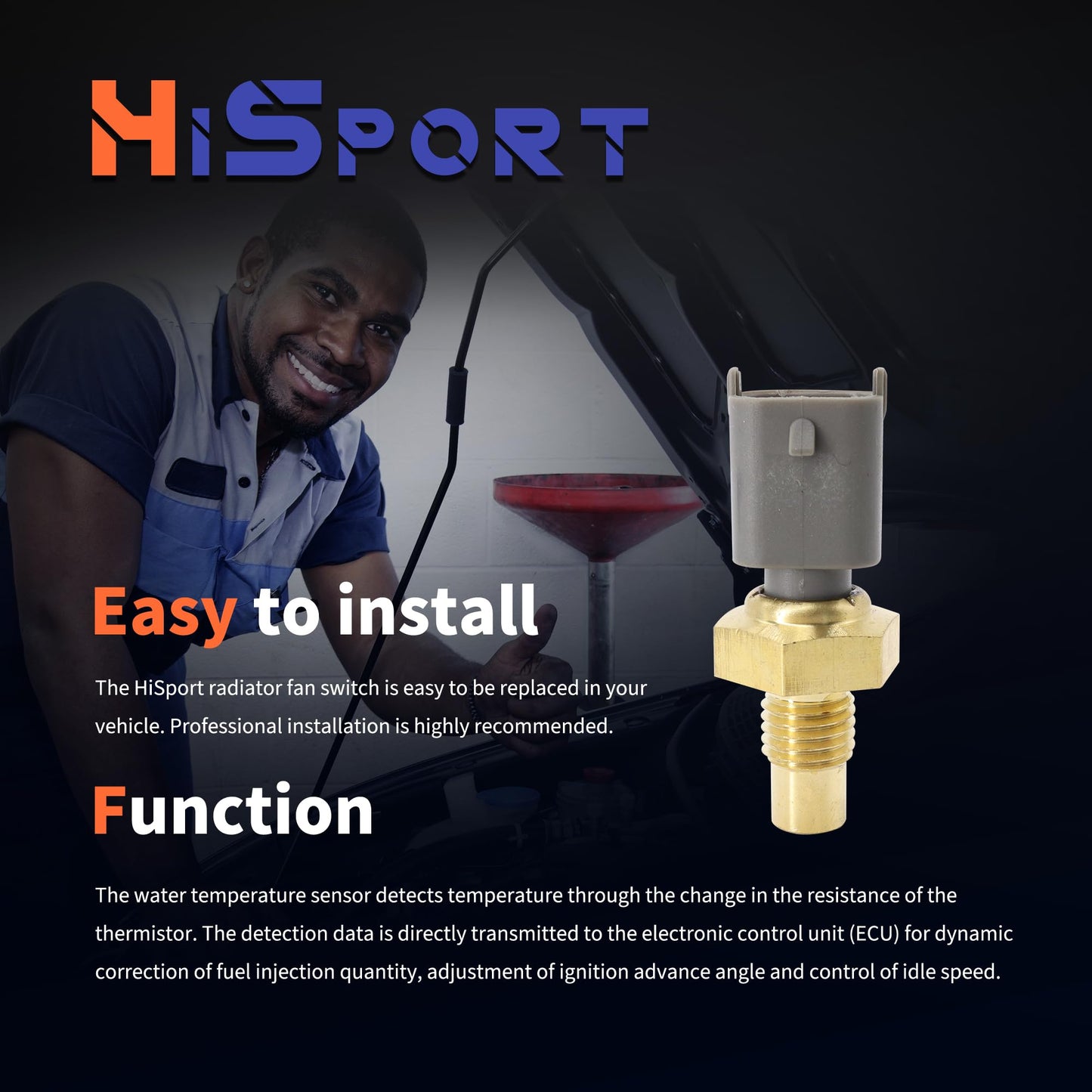 HiSport Engine Coolant Temperature Sensor - Compatible with Ford F-250 F-350 F-450 F-550 Super Duty Excursion E-150 E-250 E-350 Replace 3C3Z10884AA
