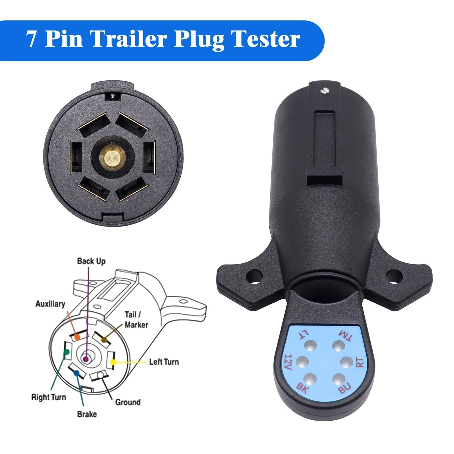 HiSport 7-Way Trailer Plug Tester, 7-pin Trailer Light Connector Wiring Tester Compatible with Truck, Trailer, RV, Plug & Play