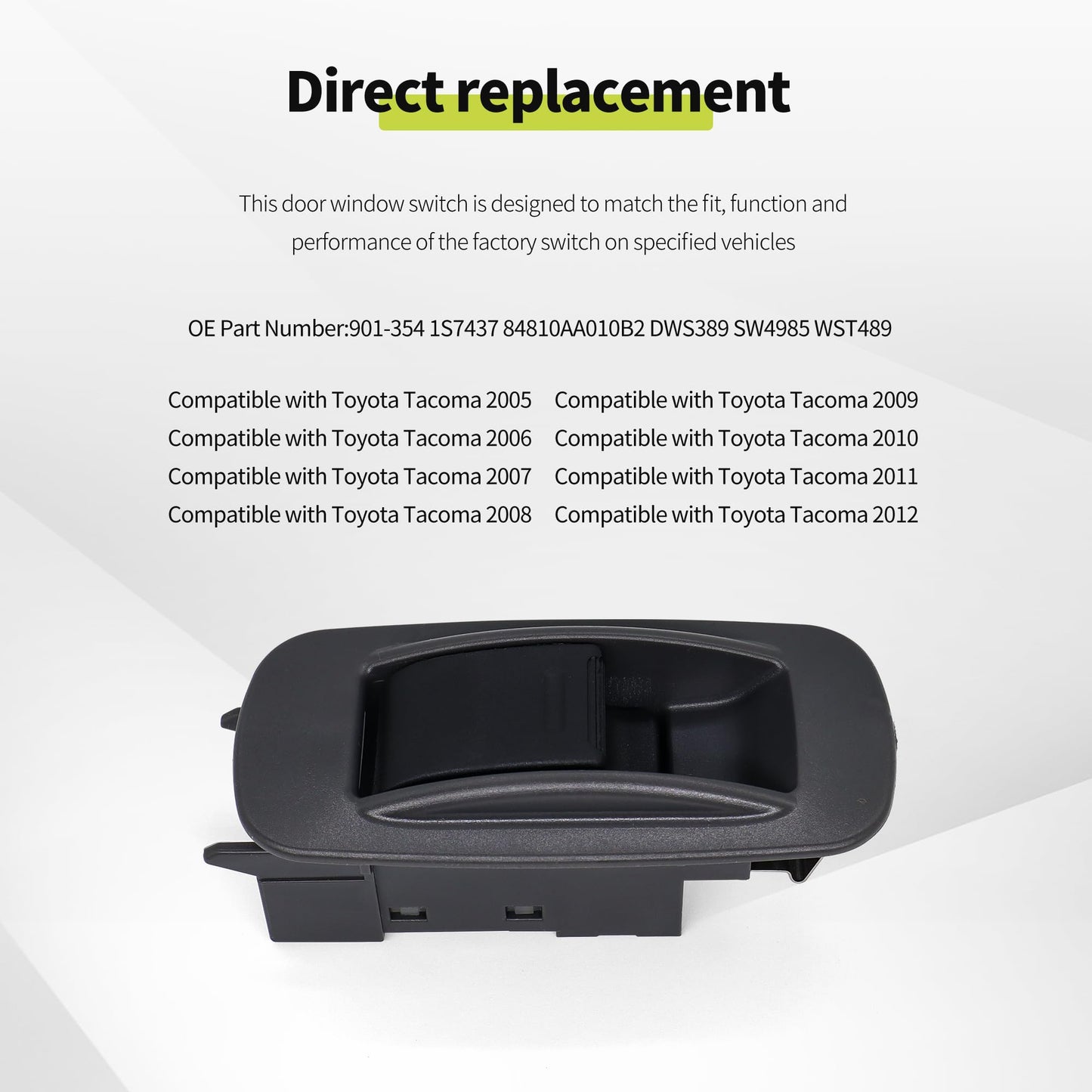 HiSport 84810AA010B2 Rear Window Switch - Compatible with Toyota Tacoma 2005 2006 2007 2008 2009 2010 2011 2012 - Replace 901-354