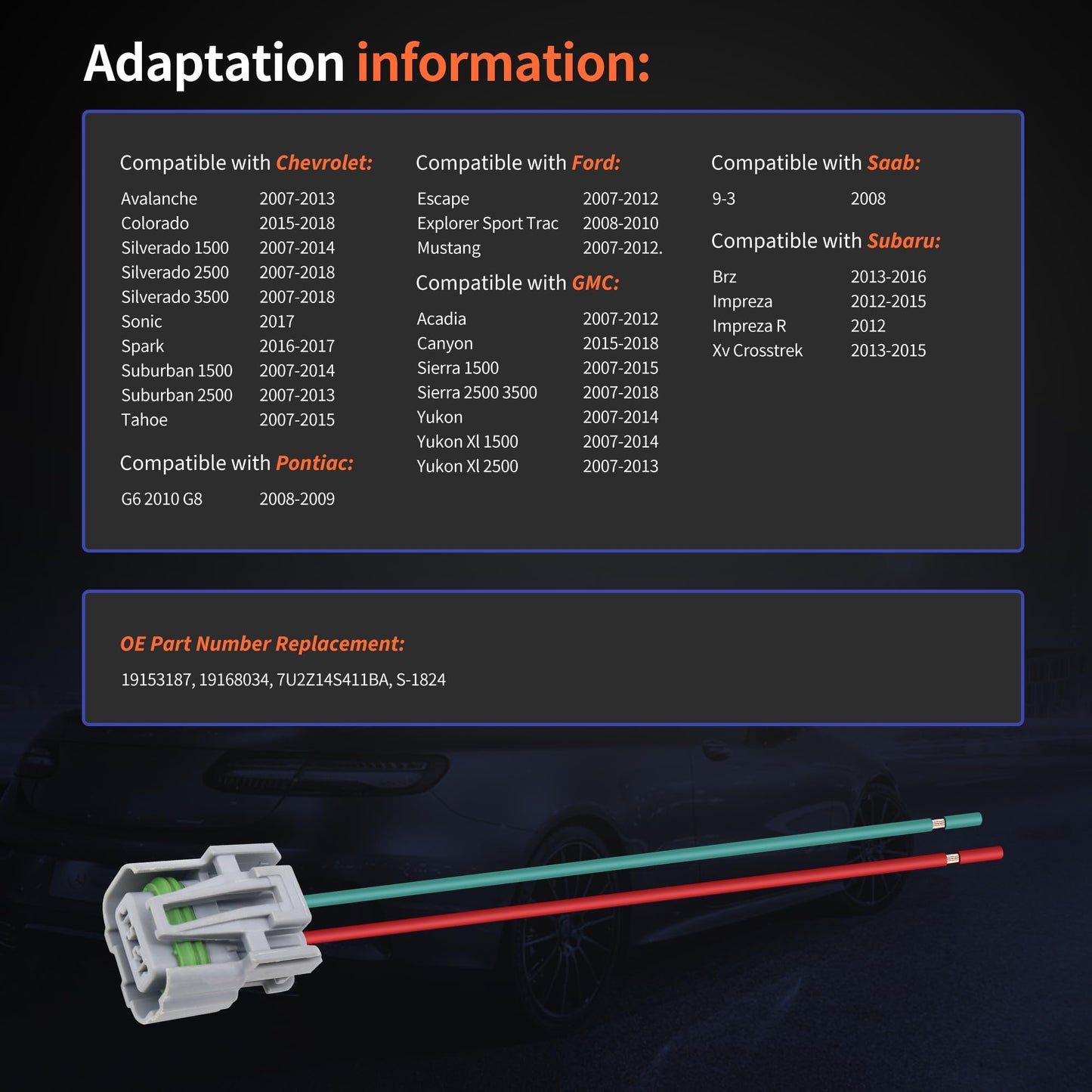 HiSport Fog Driving Light Socket Connector Wiring Harnesses 7U2Z14S411BA Compatible with Chevrolet Ford GMC Pontiac Saab Subaru, 19153187, 19168034, 19369113, S1744, S2391