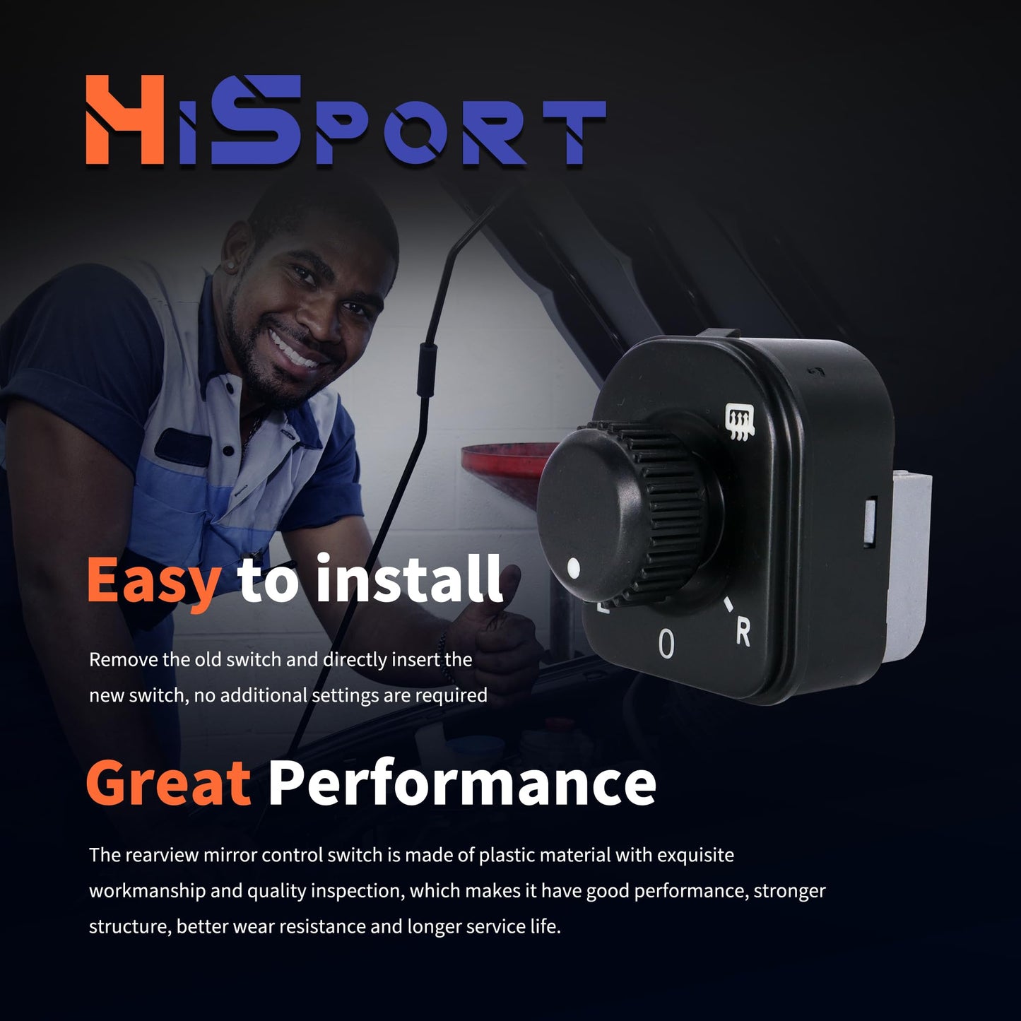 HiSport 1K0959565KREH Side Exterior Mirror Switch - Compatible with Volkswagen Eos Golf GTI Jetta Passat CC Rabbit Tiguan 2005-2015