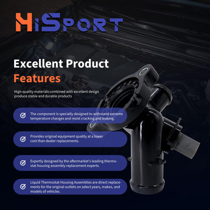 HiSport Thermostat Housing Assembly 902-6131 Compatible with Volkswagen Beetle Cabrio, Bora, Golf, Jetta, Passat, Rabbit, Replacement for Audi RS Q3, TT, 07K121132F, 07K121132G