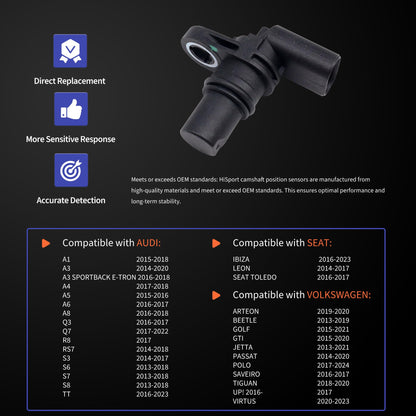 HiSport PC984 Camshaft Position Sensor - Compatible with Audi A1 A3 A4 A5 A6 A8 Seat Volkswagen Arteon Beetle Seat Ibiza Leon Toledo Replaces 04C907601 04C907601K PC984 17211