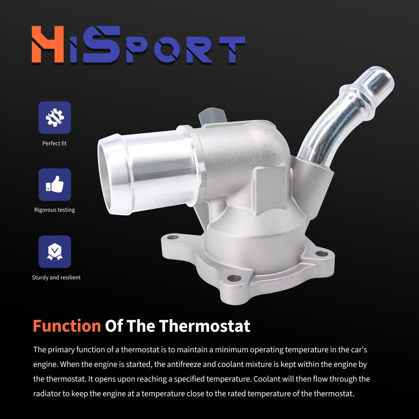 HiSport Engine Coolant Thermostat Housing Assembly - Compatible with Jeep Cherokee Chrysler Dodge Ram Replaces 5047772AB 5047263AB