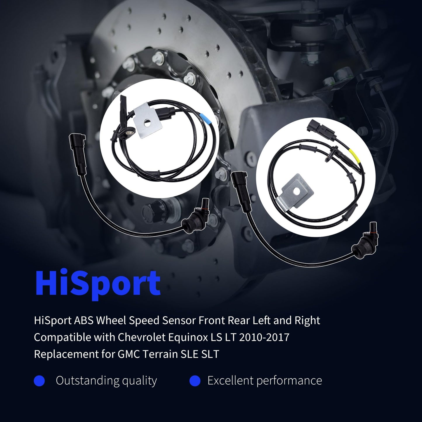 HiSport ABS Wheel Speed Sensor Front Rear Left and Right Compatible with Chevrolet Equinox LS LT 2010-2017 Replacement for GMC Terrain SLE SLT 4PCS Replaces ALS1994 ALS2199 ALS2234
