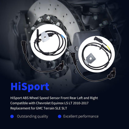 HiSport ABS Wheel Speed Sensor Front Rear Left and Right Compatible with Chevrolet Equinox LS LT 2010-2017 Replacement for GMC Terrain SLE SLT 4PCS Replaces ALS1994 ALS2199 ALS2234