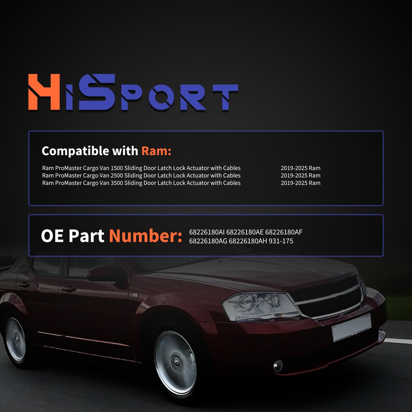 HiSport Sliding Door Latch Lock Actuator with Cables for Right Passenger Side Slide 68226180AF Compatible with Dodge RAM ProMaster Cargo Van 1500 2500 3500 2019-2025