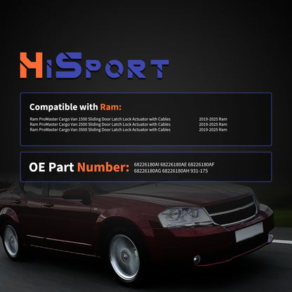 HiSport Sliding Door Latch Lock Actuator with Cables for Right Passenger Side Slide 68226180AF Compatible with Dodge RAM ProMaster Cargo Van 1500 2500 3500 2019-2025