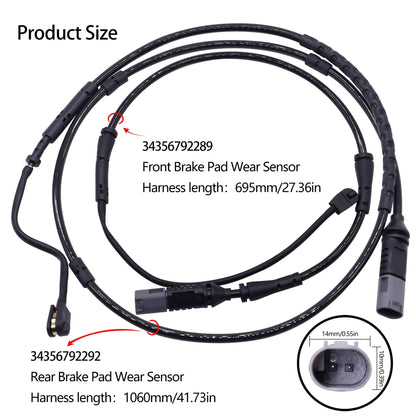 HiSport 34356792289 Front Brake Pad Wear Sensor + 34356792292 Rear Brake Pad Wear Sensor Compatible with BMW 228i 320i 328i 330i 335i,2BWS0277 0841949 PWS290 0841950 084-1950