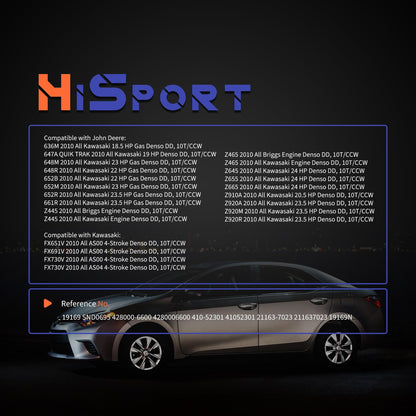 HiSport 21163-7023 Starter Motor - Compatible with John Deere 636M 647A 648M 648R 652B 652M 652R 661R Z655 Z665 Z910A Z920A Z920M Z920R Kawasaki FX651V FX691V FX730V 18.5HP 20.5HP 22HP 23HP 23.5HP