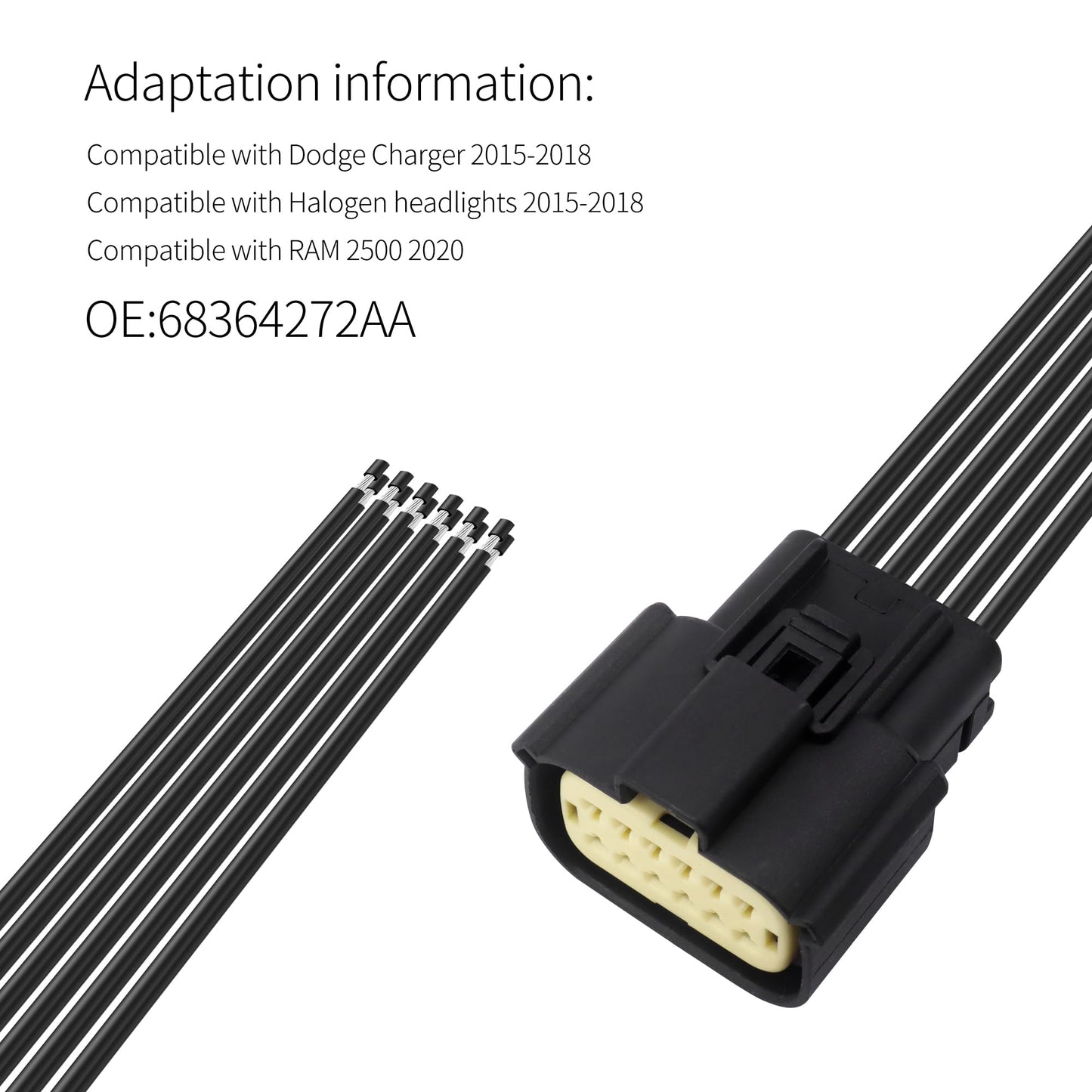 HiSport 68364272AA 2PCS Halogen Headlight Connector Harness Pigtail Compatible with Dodge Charger 2015-2018