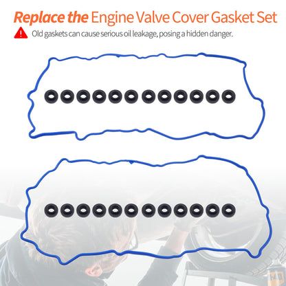 HiSport VS50521R Engine Valve Cover Gasket & Grommets Kit - Compatible with Dodge Dakota 2000-2003 Durango 2000-2003 Ram 1500 2002-2003 Compatible with Jeep Grand Cherokee 1999-2003