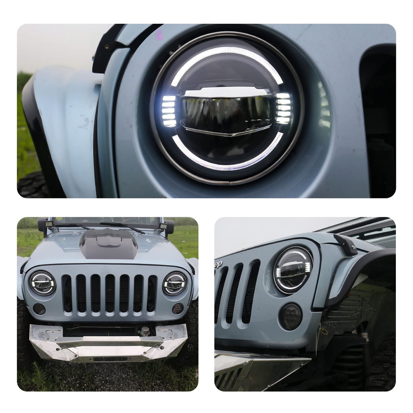 HiSport 7" Round Headlight Mounting Bracket Ring - Premium Matte Black Headlight Retainer Ring Compatible with Jeep Wrangler TJ 1997-2006 (2-Pack)