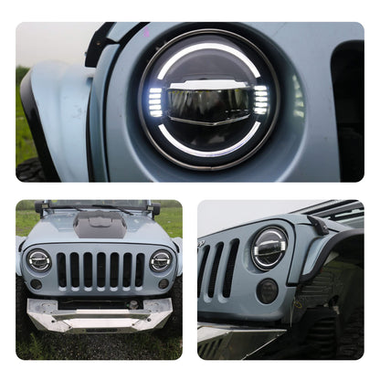 HiSport 7" Round Headlight Mounting Bracket Ring - Premium Matte Black Headlight Retainer Ring Compatible with Jeep Wrangler TJ 1997-2006 (2-Pack)