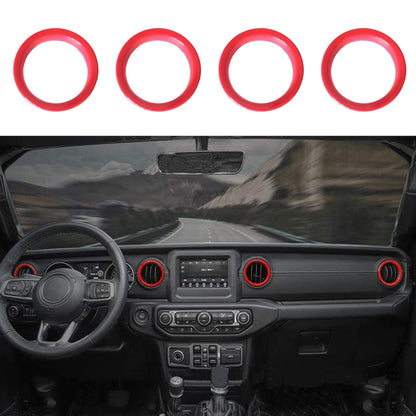 HiSport A/C Vent Ring Inner Trim Decoration Covers Compatible with 2018-2023 Jeep Wrangler JL JLU & Gladiator JT 4PCS Red