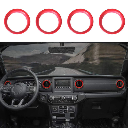 HiSport A/C Vent Ring Inner Trim Decoration Covers Compatible with 2018-2023 Jeep Wrangler JL JLU & Gladiator JT 4PCS Red