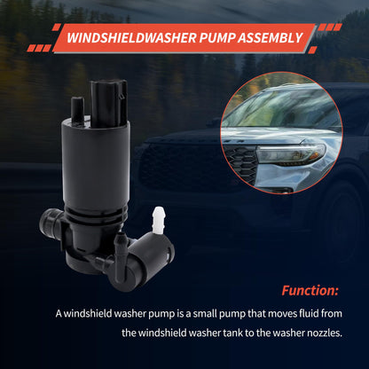 HiSport 8A61-17K624-AA Windshield Washer Pump - Compatible with Ford Explorer Fiesta Edge Flex Compatible with Transit Connect Taurus X Lincoln MKT MKX 2007-2015