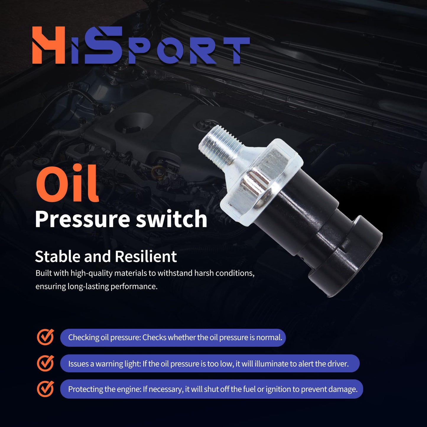 HiSport 87-864252A01 Oil Pressure Sensor Fuel Pump Pressure Shut Sensor - Compatible with 1992-1998 4.3L 5.0L 5.7L Mercruiser Quicksilver Engines - Replace 87-805024 87-8M0070108 87-864252
