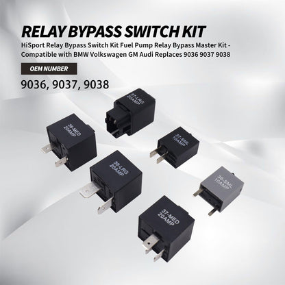 HiSport Relay Bypass Switch Kit Fuel Pump Relay Bypass Master Kit - Compatible with BMW Volkswagen GM Audi Replaces 9036 9037 9038