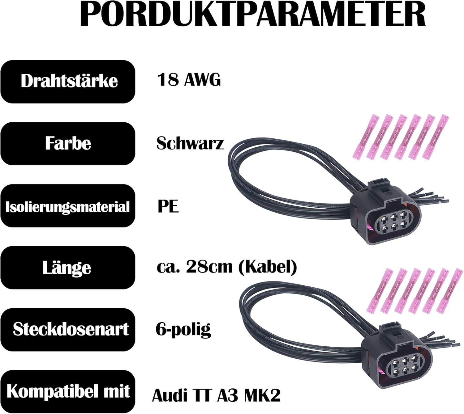 HISports 2 Stück Auto Rücklicht Kabelbaum Stecker 30cm 1J0973733-Kompatibel mit Au-di TT A3 MK2, 6pin Rear Light Wiring Harness mit 6 * 0,50mm²-1,50mm² Rohr