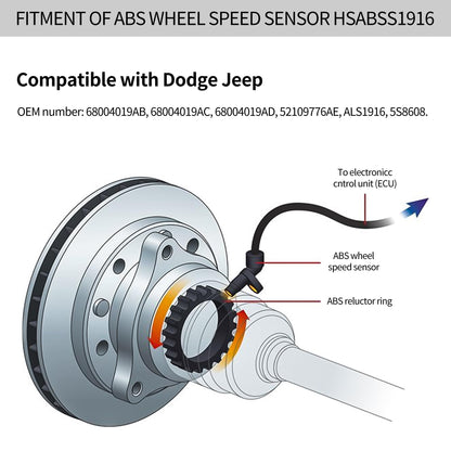 HiSport ALS1916 Front Left and Right ABS Wheel Speed Sensor Compatible with Dodge Nitro 2007 2008 2009 2010 2011, Jeep Liberty 2008-2012 Replace 68004019AA, 68004019AB, 68004019AC, 68004019AD