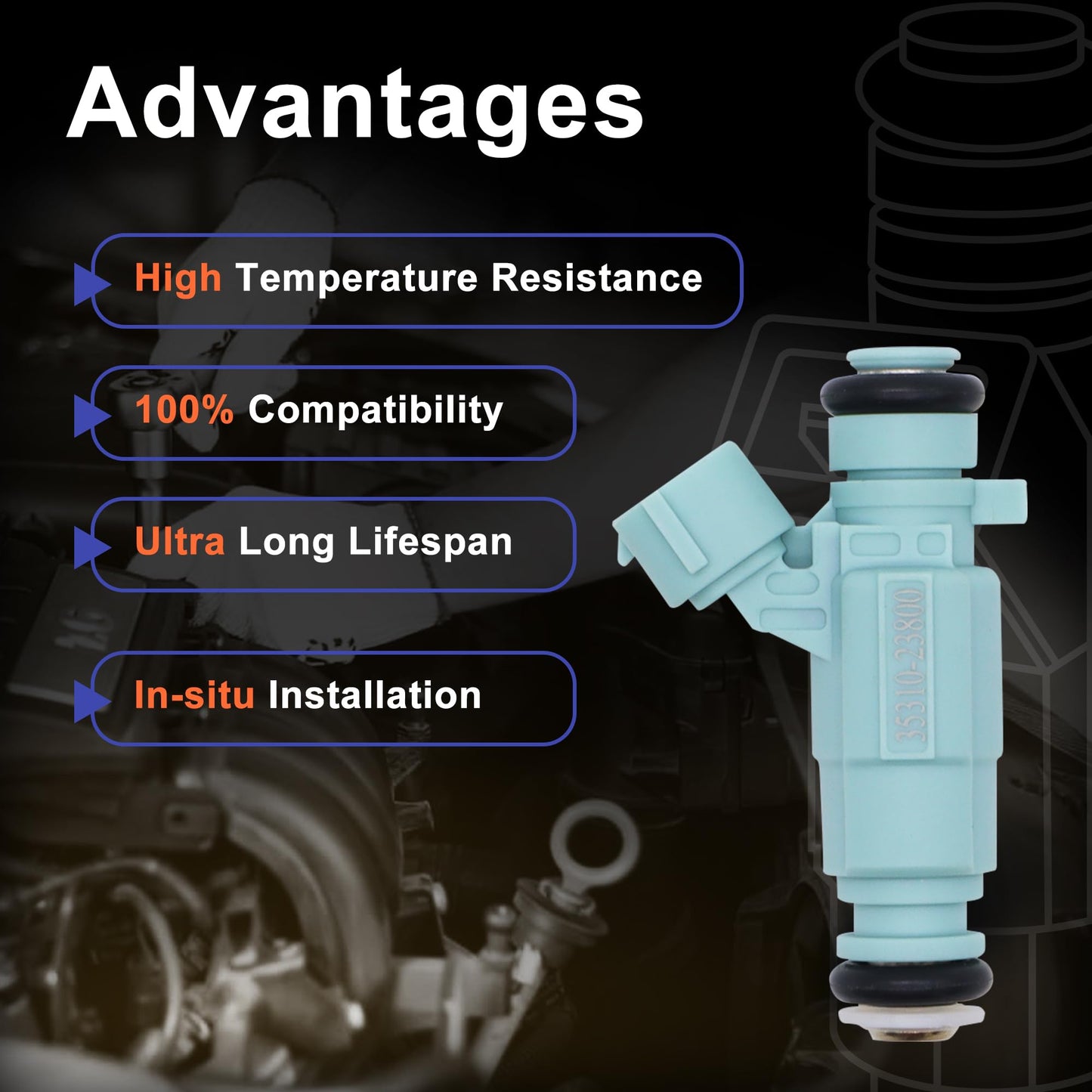 HiSport Fuel Injectors 4Pcs Replacement for Hyundai Kia Elantra Soul Spectra 2.0L L4 2008-2012 Replace 35310-23800