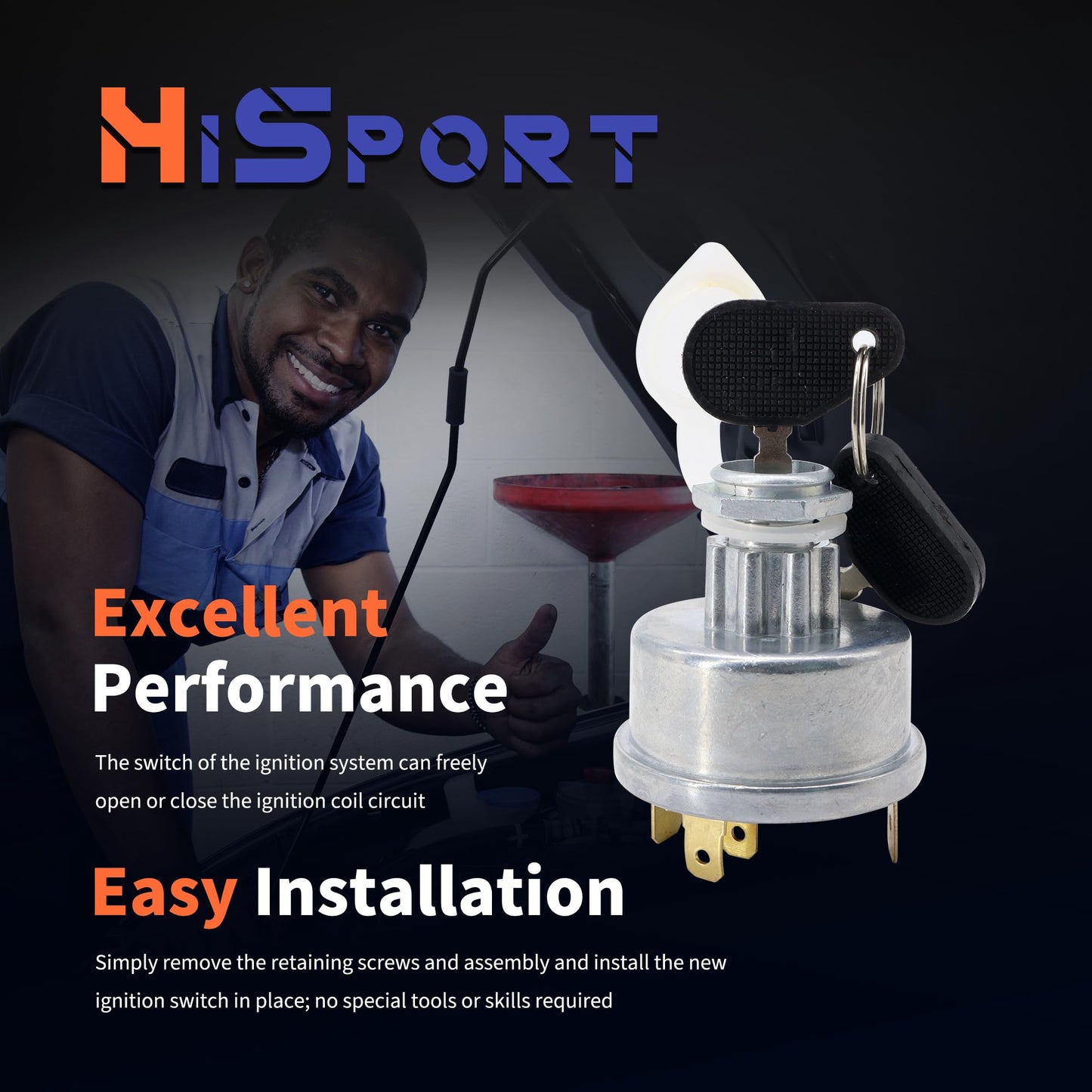 HiSport Ignition Switch W/2 Keys Compatible with Massey Ferguson Tractor 230 231 240 250 253 261 263 JCB 35670 Lucas David Brown 1190 1194 1210 Case 238 248 Starter Part with Cap Replace 3107556R92