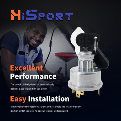 HiSport Ignition Switch W/2 Keys Compatible with Massey Ferguson Tractor 230 231 240 250 253 261 263 JCB 35670 Lucas David Brown 1190 1194 1210 Case 238 248 Starter Part with Cap Replace 3107556R92