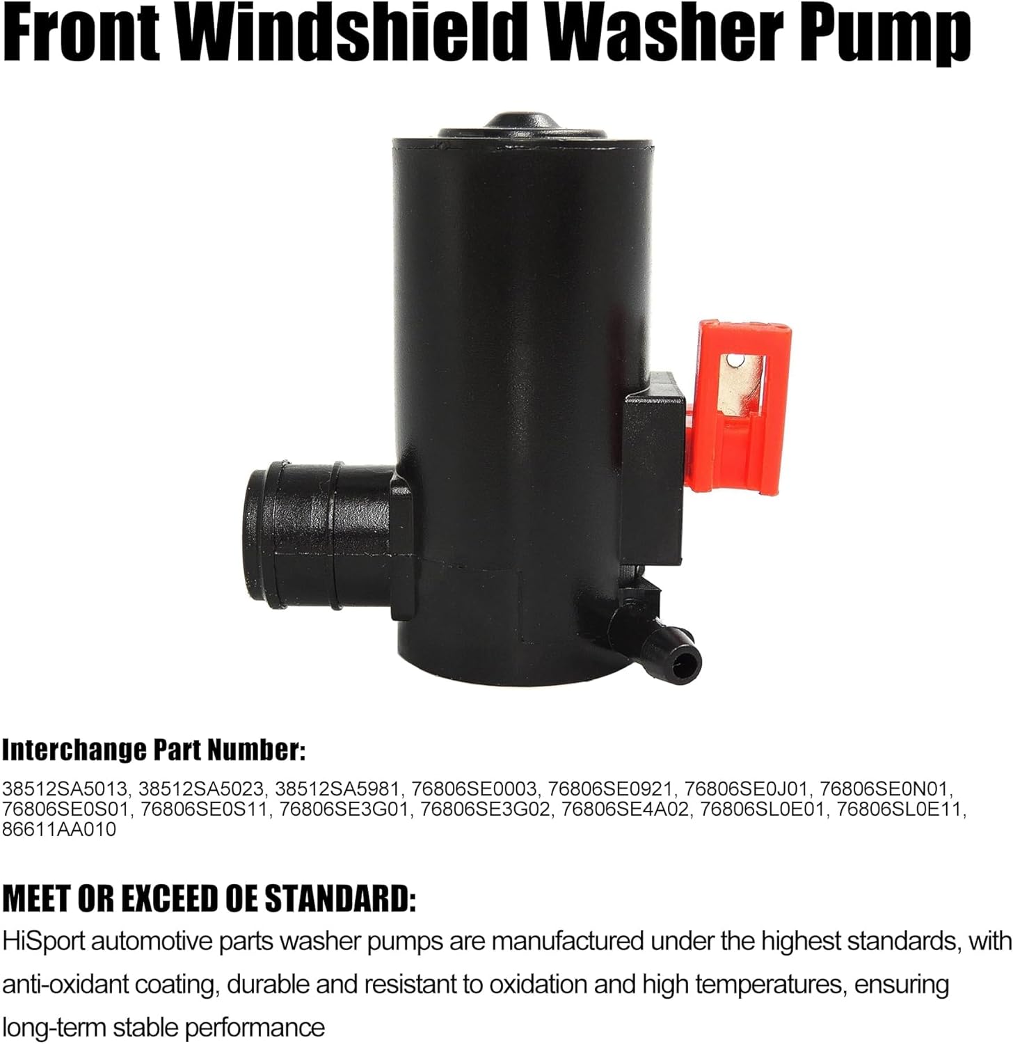 HiSport Spay Front Windshield Washer Pump w/Grommet 38512-sa5-013 Compatible with Honda,Acura, Subaru Replaces 76806-SE3-G02 38512-SA5-013 86611-AA010