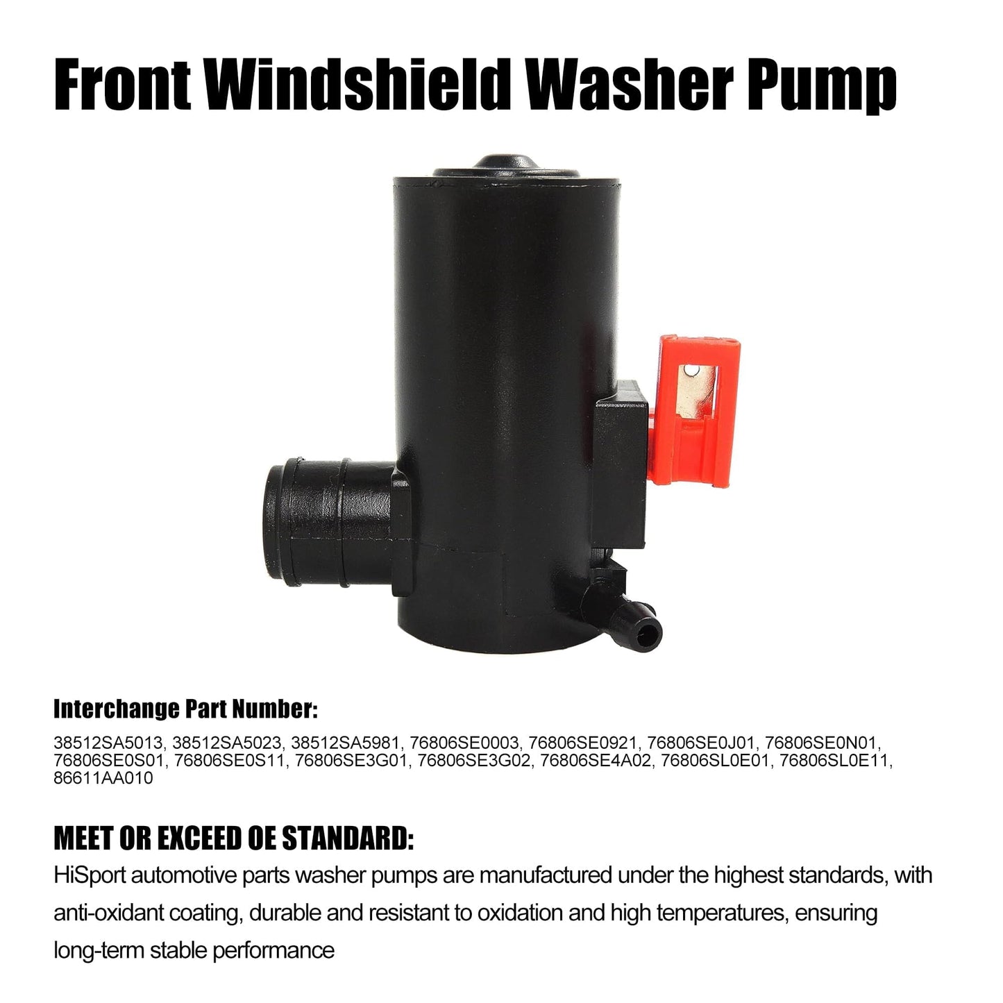 HiSport Windshield Washer Pump 38512-SA5-013 with Grommet - Compatible with Acura TL Subaru Outback Subaru Legacy Honda Accord Honda Civic CRVear 1984-2006 - Replaces 76806-SE3-G02 86611-AA010