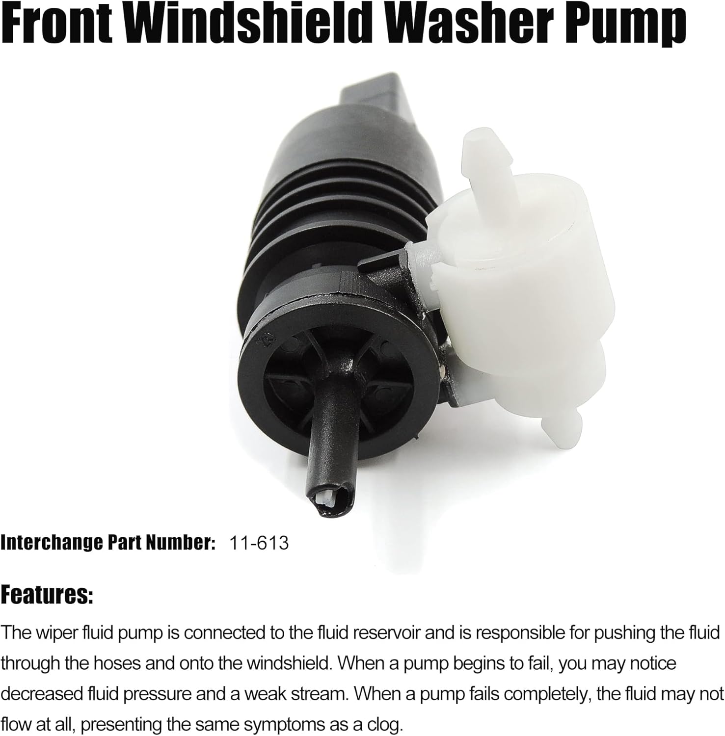 HiSport Front Windshield Washer Pump 11-613, Spray Windshield Washer Pump11-613 Compatible with Jeep, Dodge, Chrysler, Volkswagen, Audi, BMW, Chevrolet, Ford