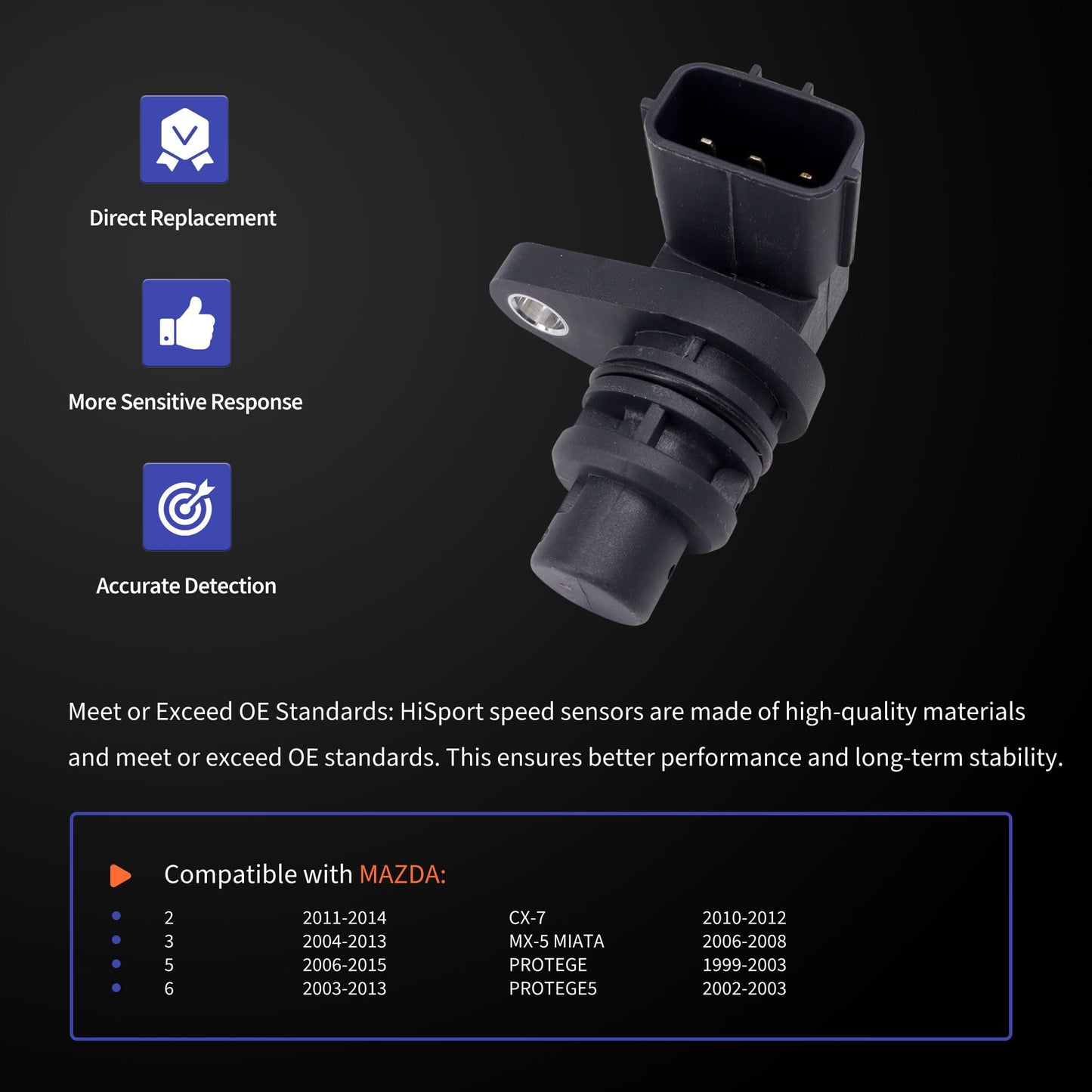 HiSport Transmission Speed Sensor - Compatible with Mazda 2 3 5 6 CX-7 Replaces FN1221551 FN1221551A SU6385 SU9767