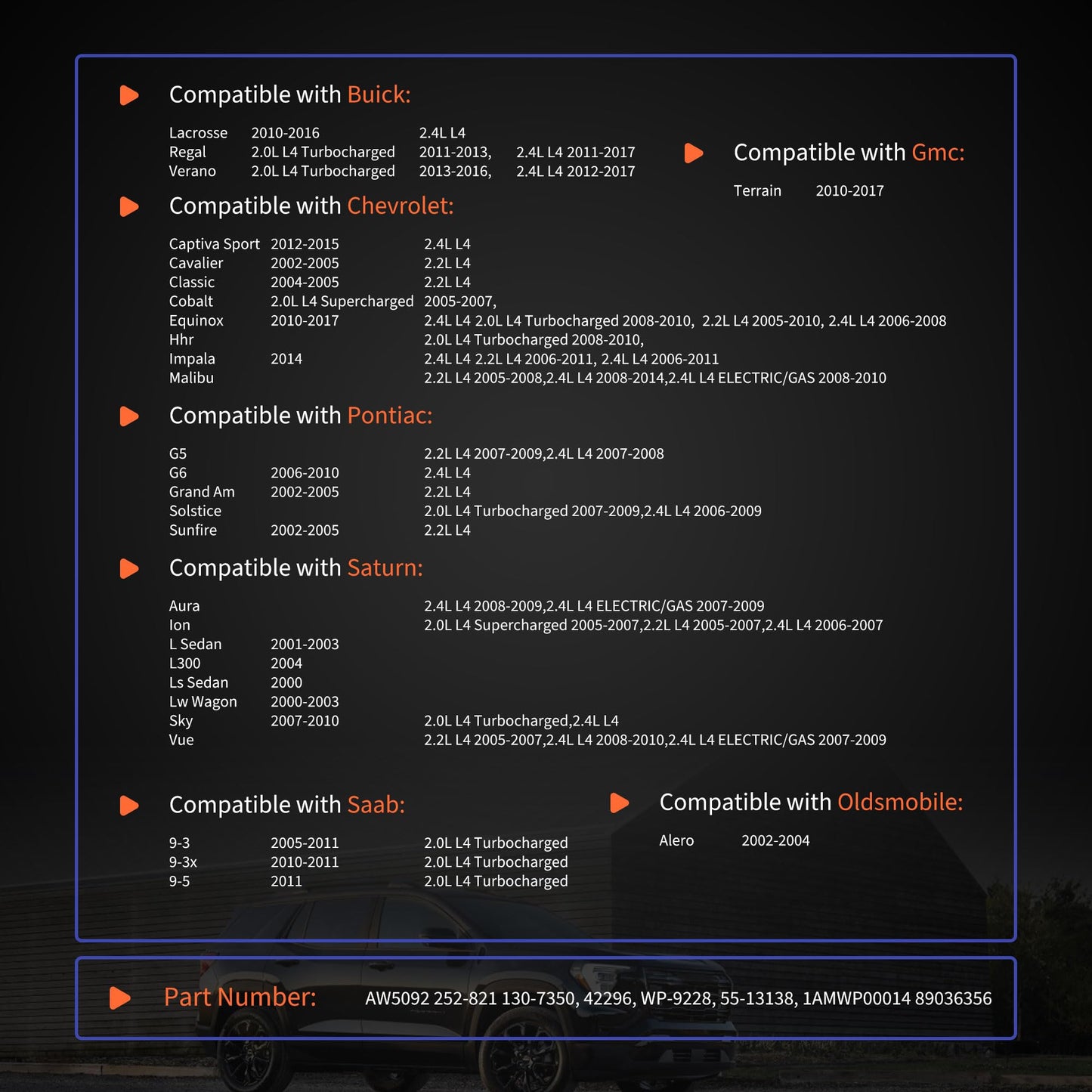 HiSport Engine Water Pump AW5092 252-821 89036356 Replacement for Buick Chevy GMC Pontiac 2001-2017 Saab Saturn Allure LaCrosse Regal Malibu Cavalier Classic Cobalt Equinox Oldsmobile Alero