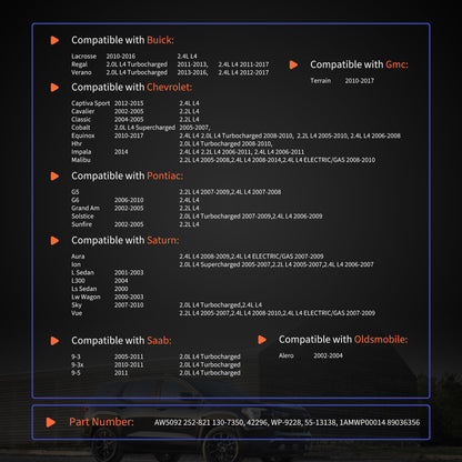 HiSport Engine Water Pump AW5092 252-821 89036356 Replacement for Buick Chevy GMC Pontiac 2001-2017 Saab Saturn Allure LaCrosse Regal Malibu Cavalier Classic Cobalt Equinox Oldsmobile Alero